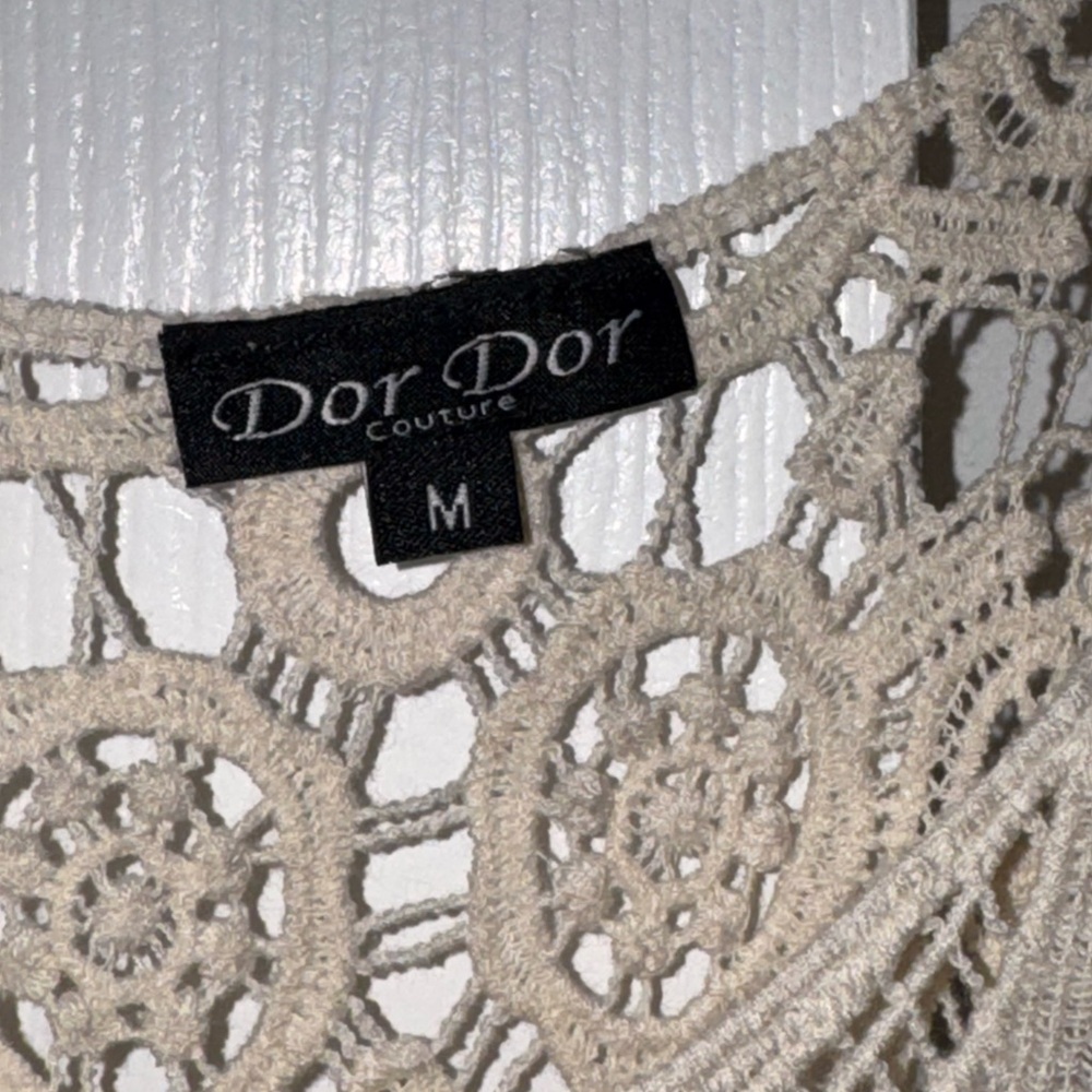 Boho Dor Dor Couture Crochet Lace Fringe Beach Cover Up | Size M - Picture 3 of 13